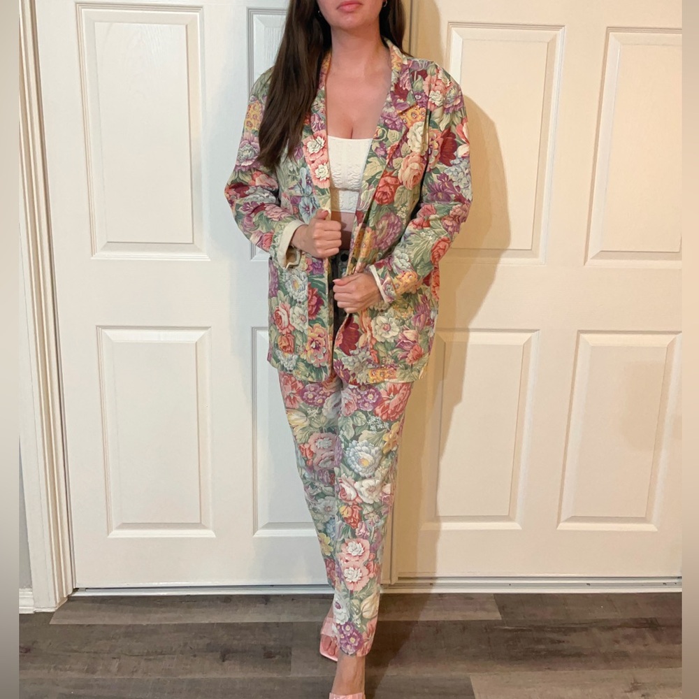 Vintage two-piece floral tapestry blazer and pant set